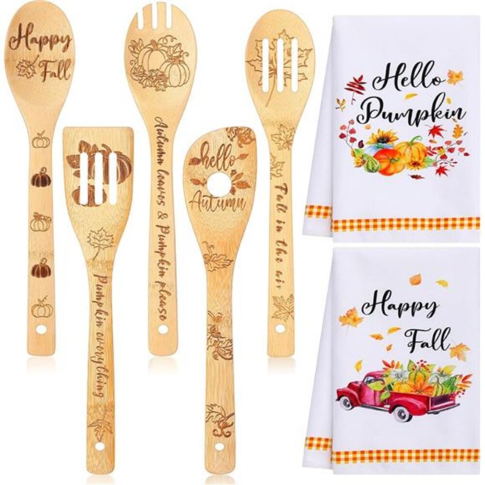 Minatee 7 Pcs Fall Kitchen‎ Decor Set, Including 2 Pcs Autumn Kitchen Towels